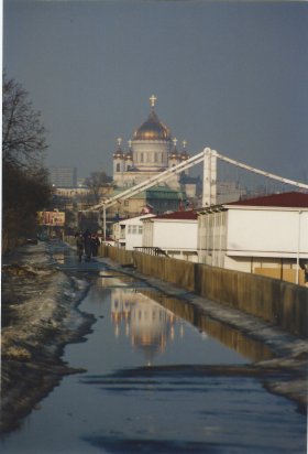 The spring thaw. Cathedral of Christ the Saviour in the distance.